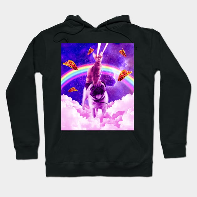 Cosmic Cat Riding Unicorn Pug Hoodie by Random Galaxy